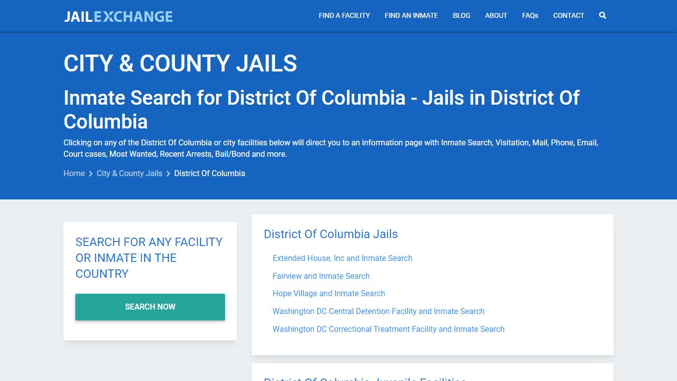 Inmate Search for District Of Columbia | Jails in ... - Jail Exchange