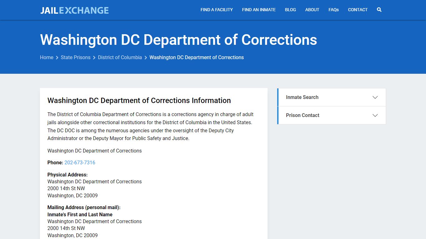 Washington DC Department of Corrections Inmate Search, DC - Jail Exchange