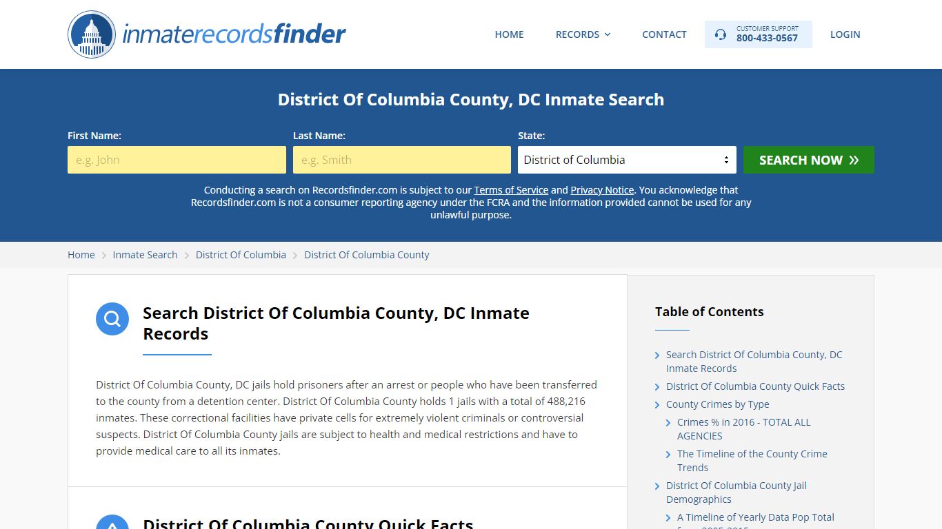 District Of Columbia County, DC Inmate Search - Recordsfinder.com